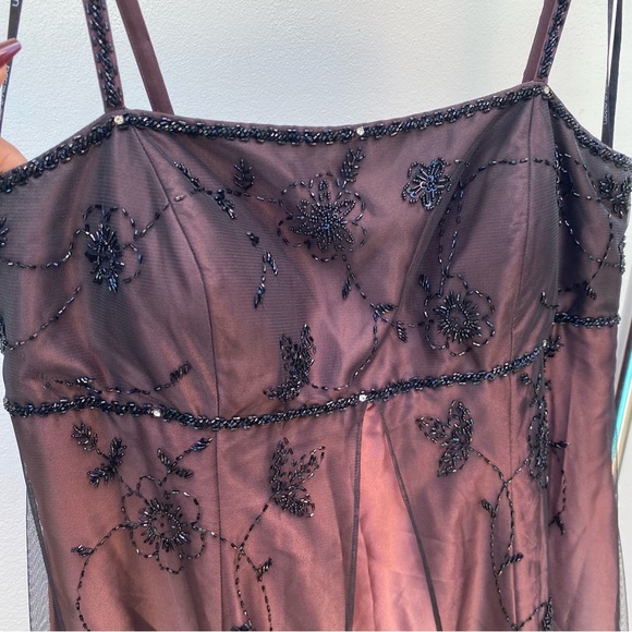 Vintage 90s Whimsygoth Plum & Black Ombré Beaded Prom Dress Size 16 - Picture 3 of 9